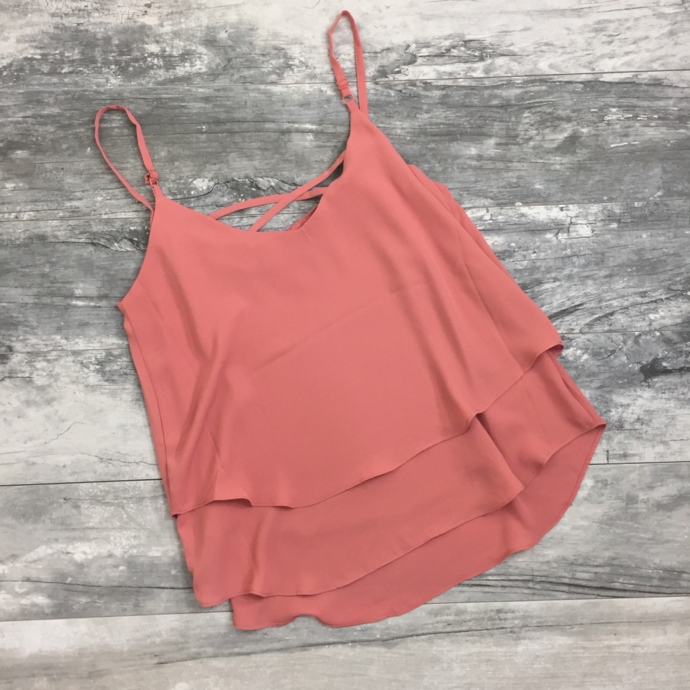 Blush Beaded Embellished Spaghetti Strap Dressy Cami Chiffon Double Layer - Picture 7 of 8